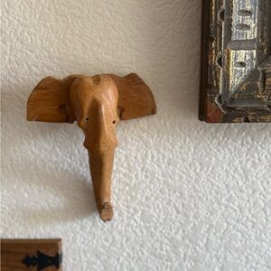 Hand Crafted Carved Wooden Elephant Wall Accent